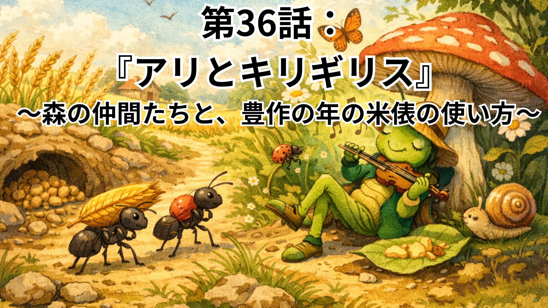 第36話：『アリとキリギリス』　〜森の仲間たちと、豊作の年の米俵の使い方〜